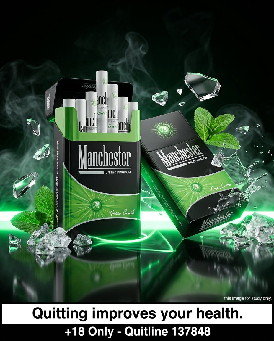 Manchester Green Crush Menthol Cigarettes (10 Packs x 20s), Dual Capsule Cooling Control, Buy Online Great Value, Fast Delivery Australia-Wide
