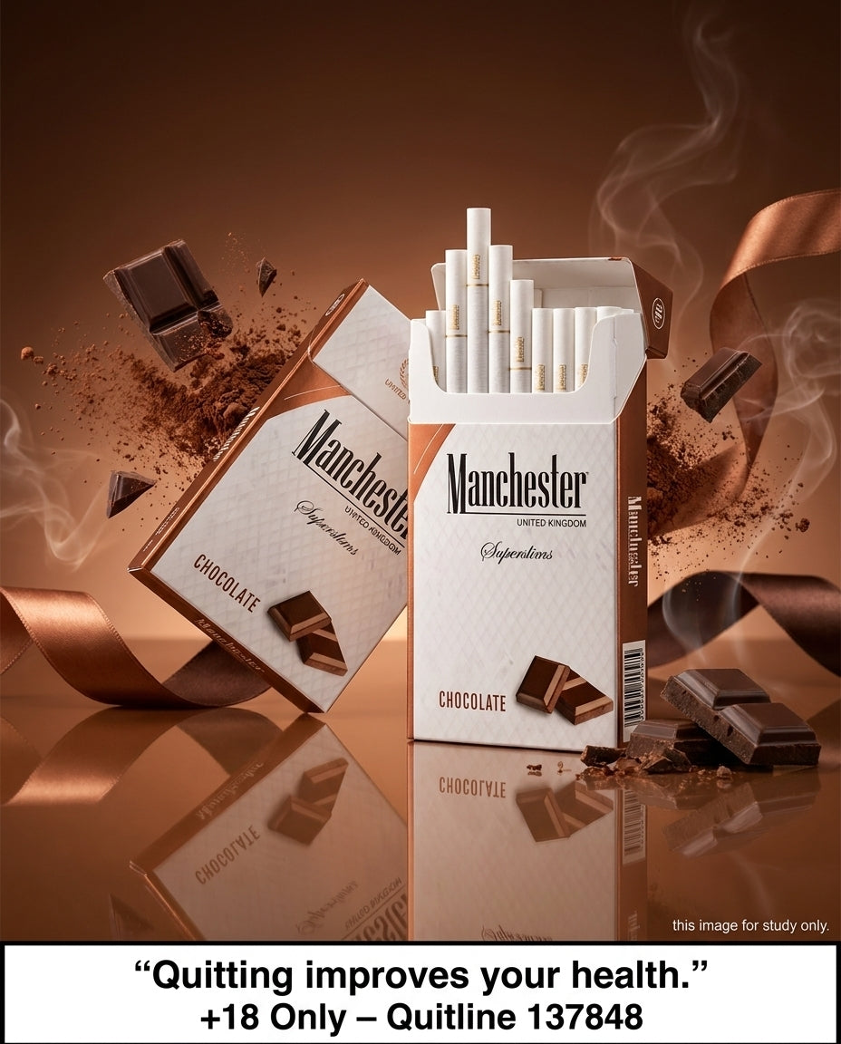 Manchester Superslims Chocolate Cigarettes (10 Packs x 20s), Light Cocoa Aroma Slim Style, Buy Online Best Value, Fast Delivery Australia-Wide