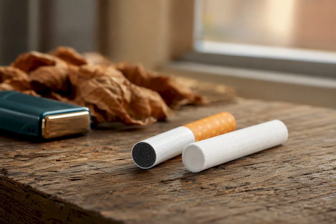 Close-up of charcoal and foam cigarette filters