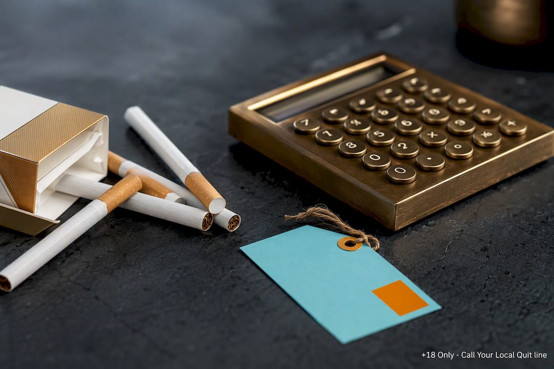 Anonymous tobacco packs beside pricing calculator