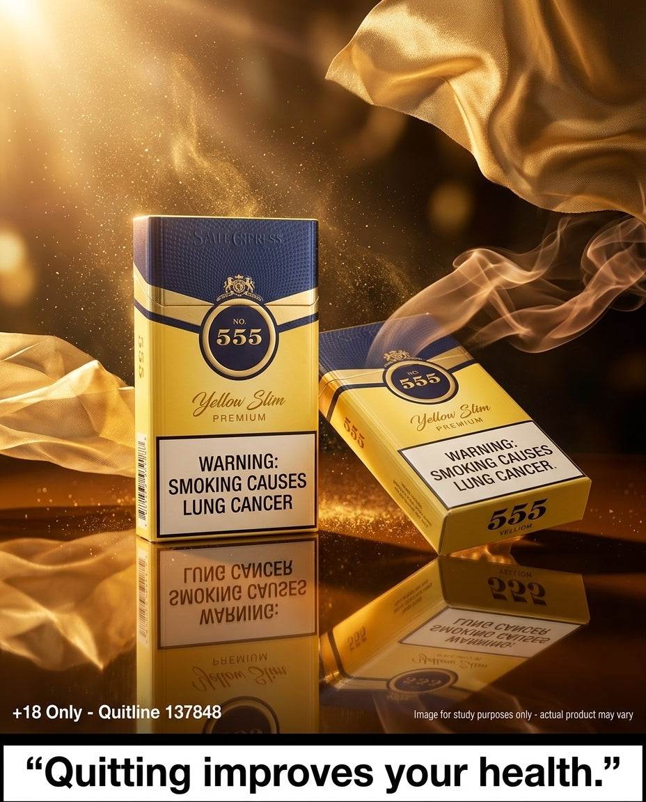 555 Yellow Slim Premium VN Cigarettes (10 Packs x 20s), Elegant Mild Tobacco Blend, Cheap Carton Price, Fast Delivery Australia-wide